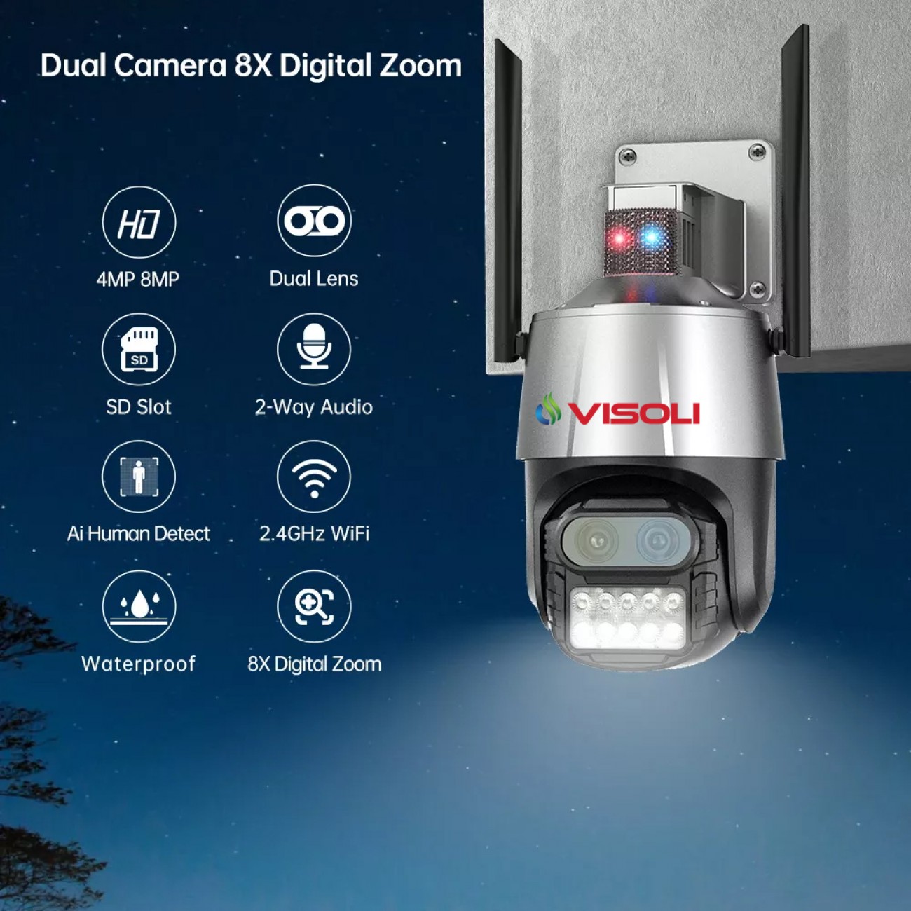 Firme Autorizate Montaj Camere De Supraveghere Camera de supraveghere WIFI Visoli® P10-PRO, 2 Lentile,